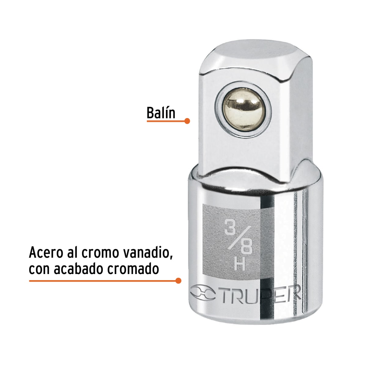 Adaptador para ratchet de encastre 3/8'' a encastre 1/2''. truper2
