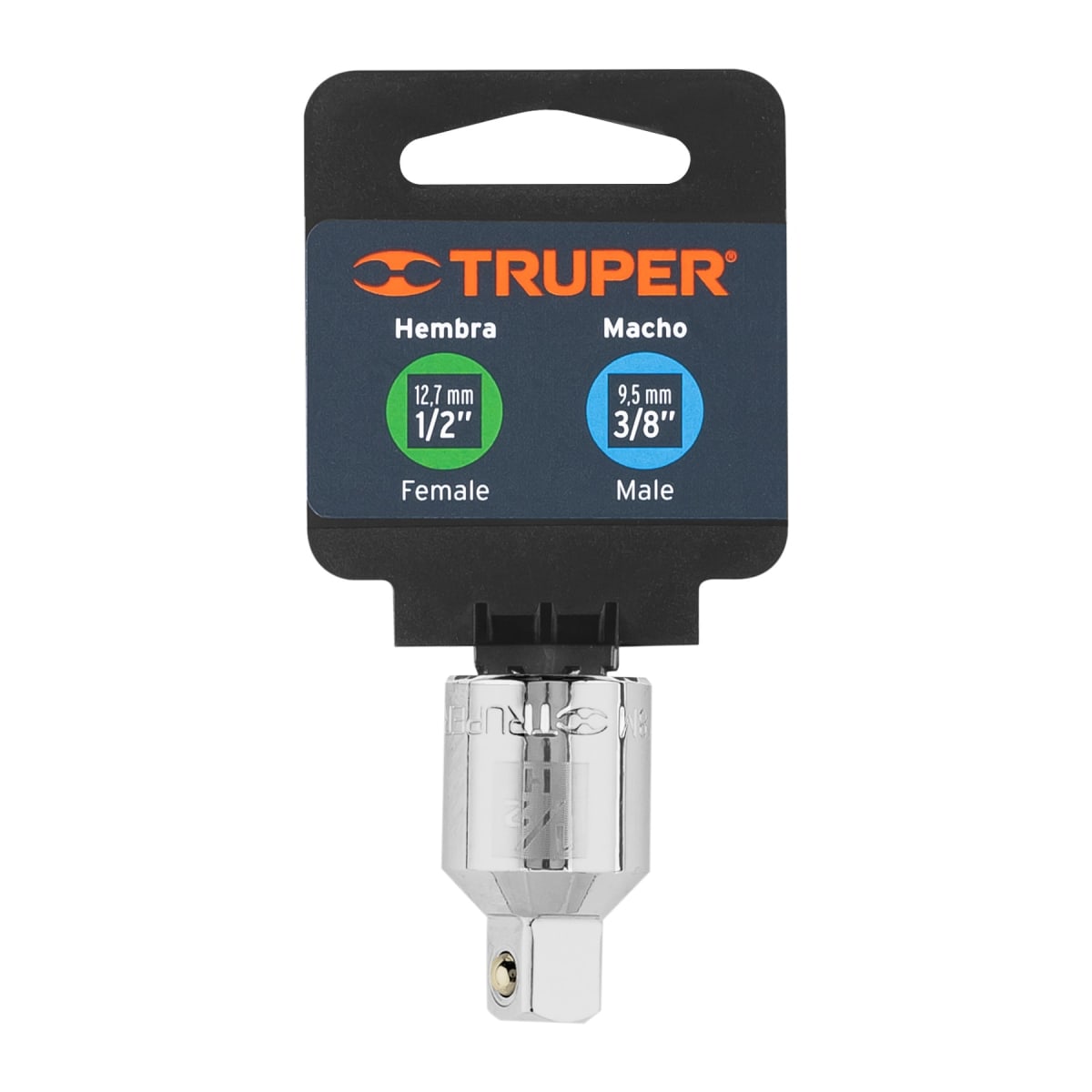 Adaptador para ratchet de encastre 1/2'' a encastre 3/8''. truper4