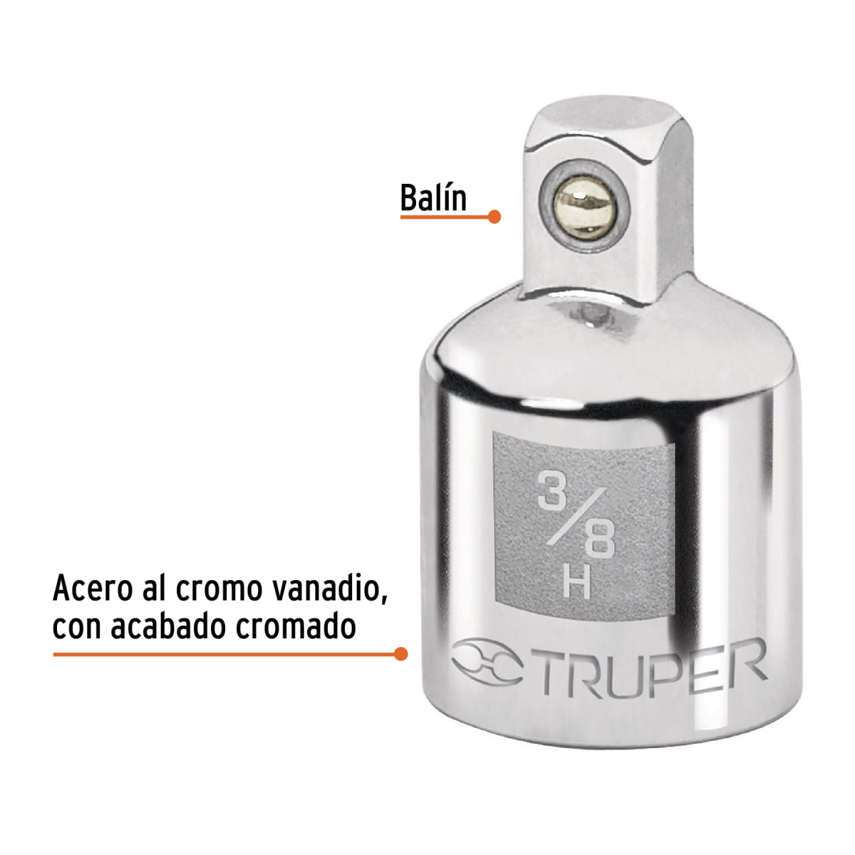 Adaptador para matraca de cuadro 3/8'' a cuadro 1/4''. Truper2