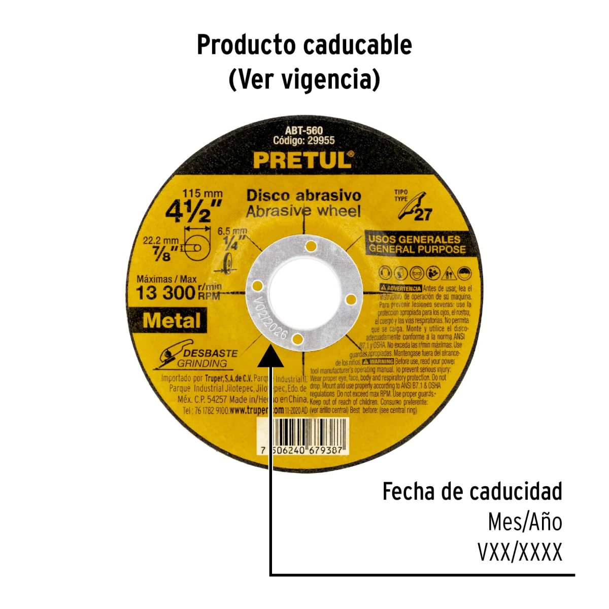 Disco tipo 27 de 4-1/2'' x 6.2 mm desbaste de metal. pretul2