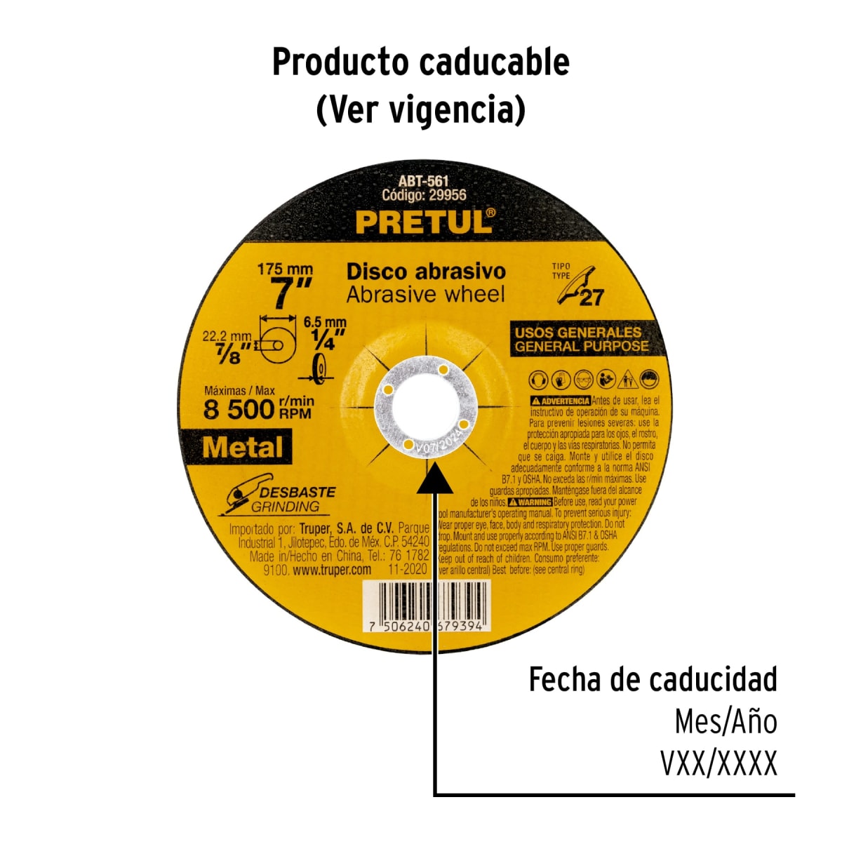 Disco Tipo 27 de 7´´ x 6.2 mm desbaste de metal, Pretul2