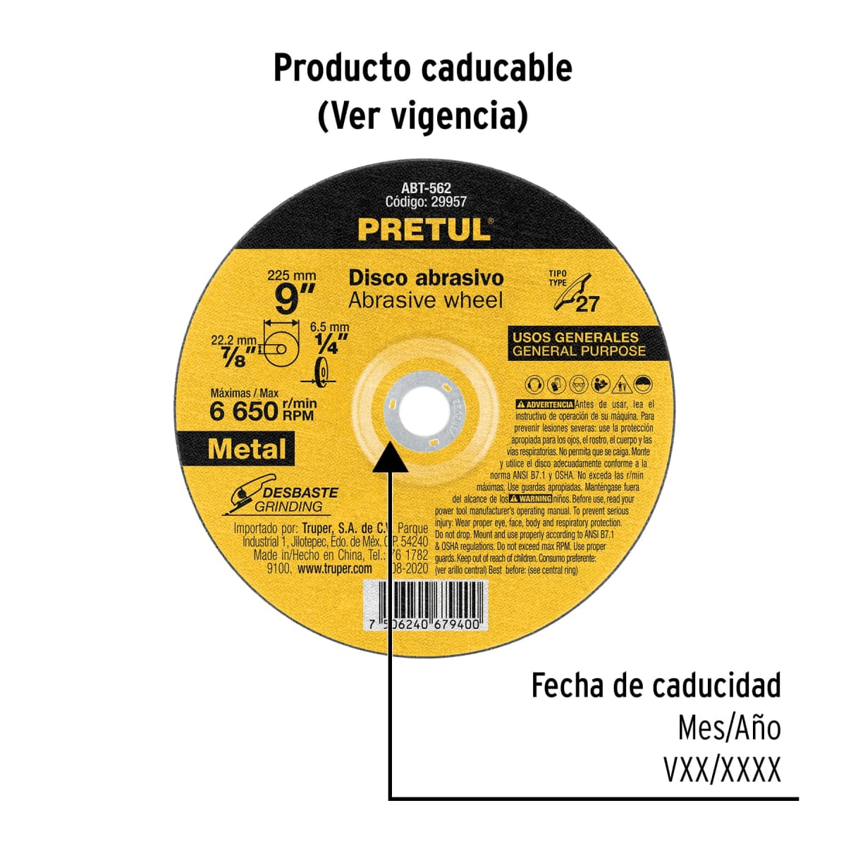 Disco Tipo 27 de 9´´ x 6.2 mm desbaste de metal, Pretul2