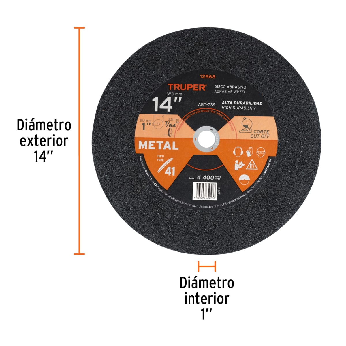 Disco tipo 41 de 14'' x 2.8 mm para corte de metal. truper2