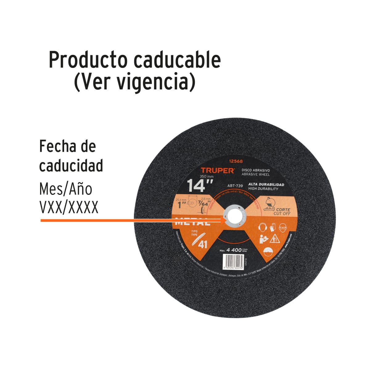 Disco tipo 41 de 14'' x 2.8 mm para corte de metal. truper3