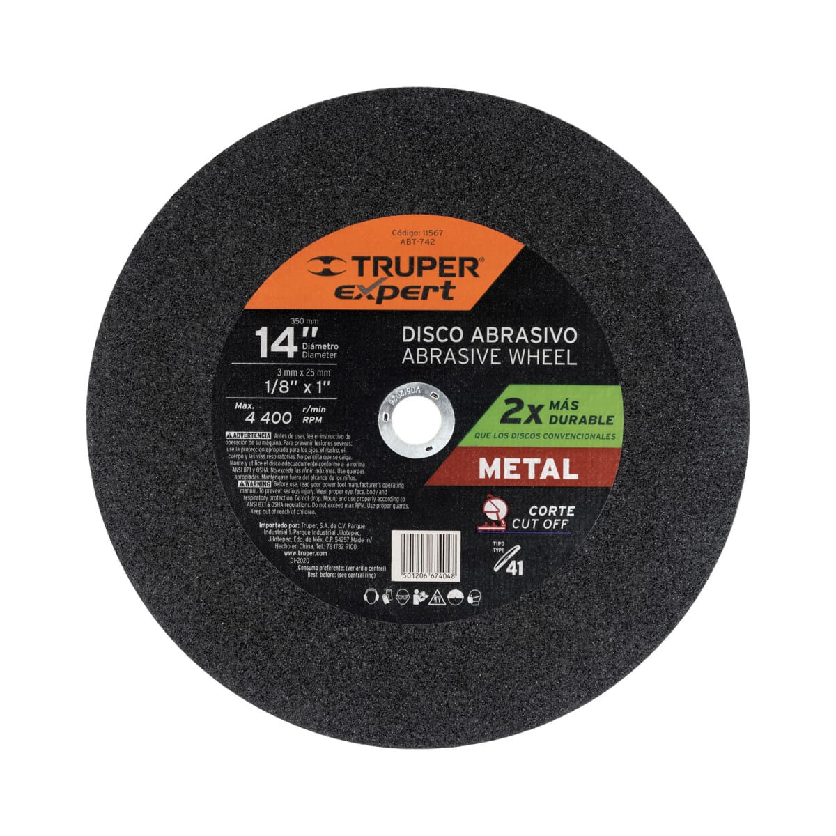 Disco tipo 41 de 14'' x 3 mm para corte de metal expert Truper1