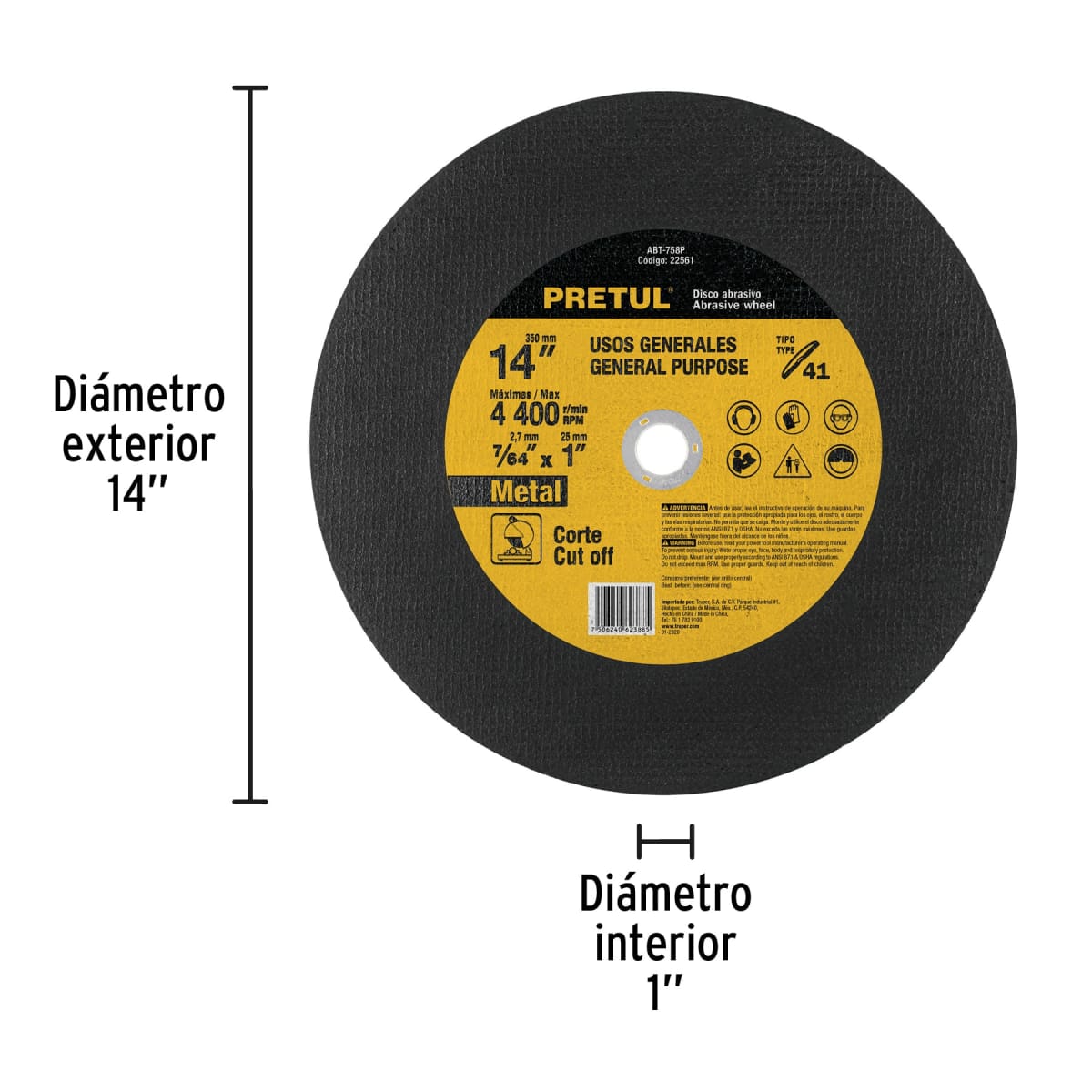 Disco de corte 14''  para corte de metal Pretul2