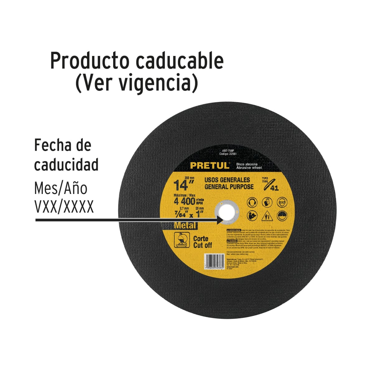 Disco de corte 14''  para corte de metal Pretul3