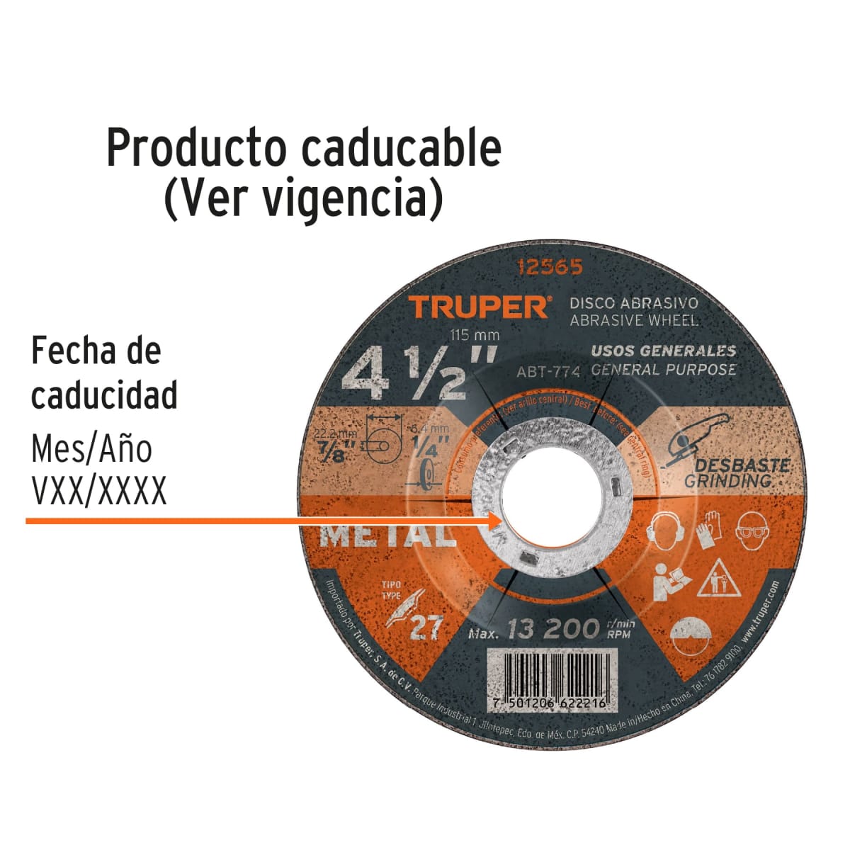 Disco Tipo 27 de 4-1/2'' x 6.4 mm para desbaste de metal Truper2