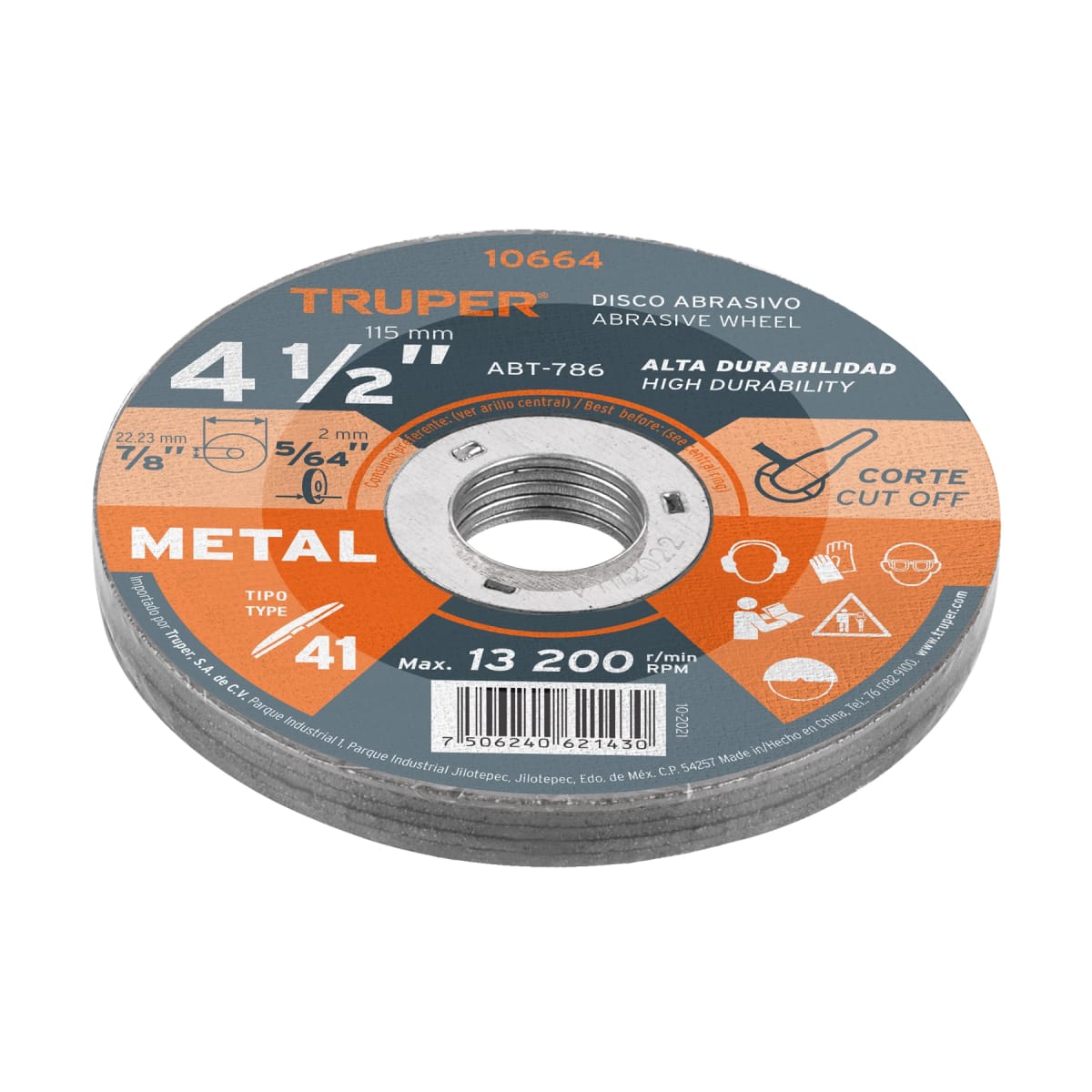 Disco de 4-1/2'' para corte de metal. tipo 41. Truper4