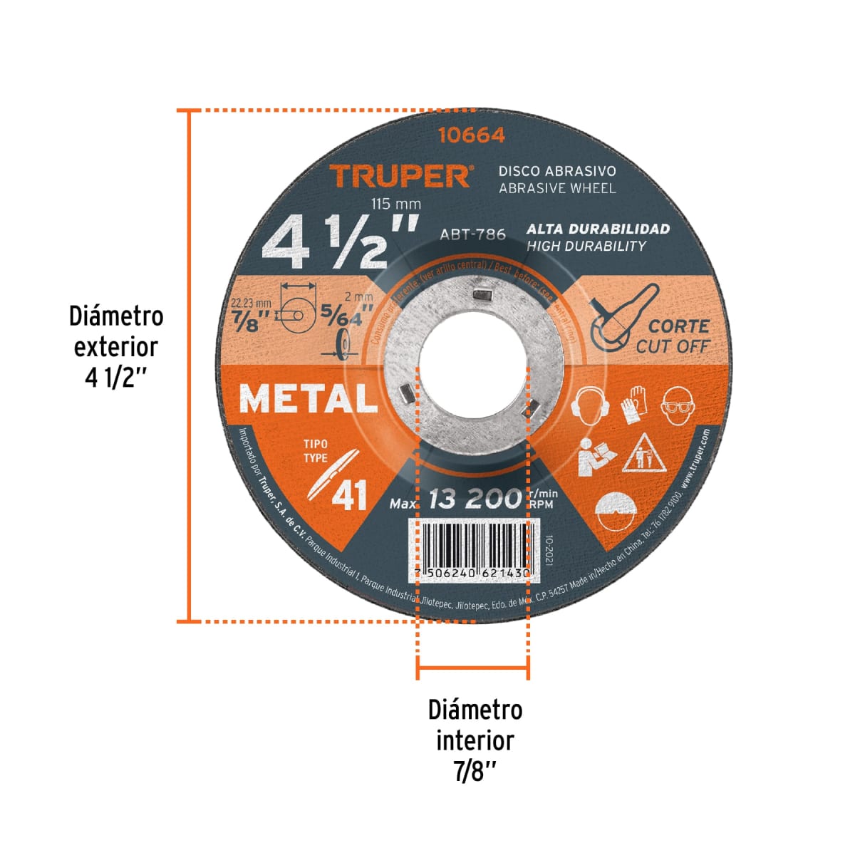 Disco de 4-1/2'' para corte de metal. tipo 41. Truper2