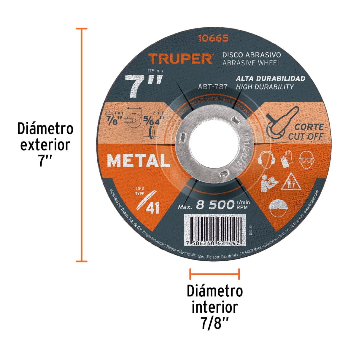 Disco de 7´´ para corte de metal, tipo 41, Truper2