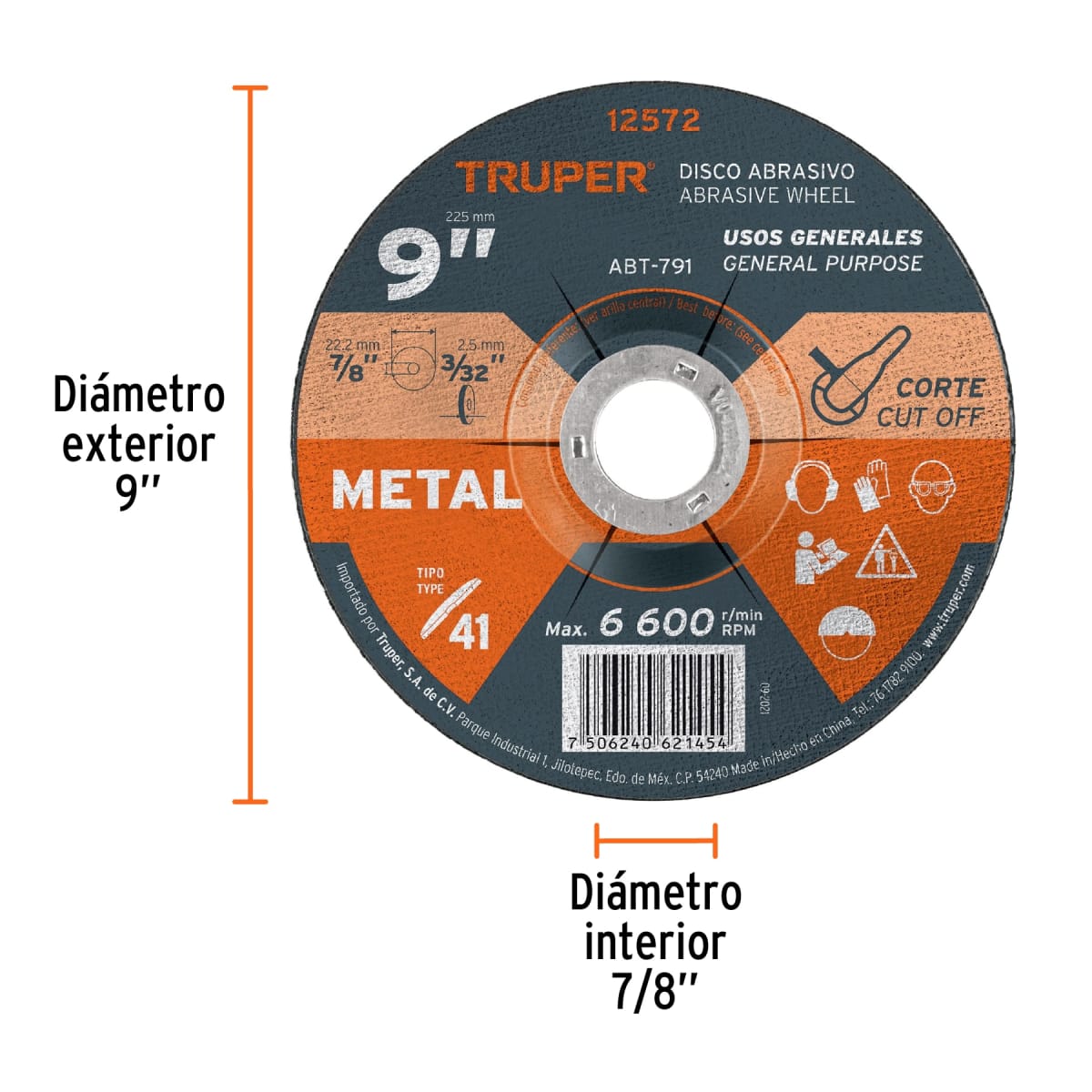 Disco de 9´´ para corte de metal, tipo 41, Truper2