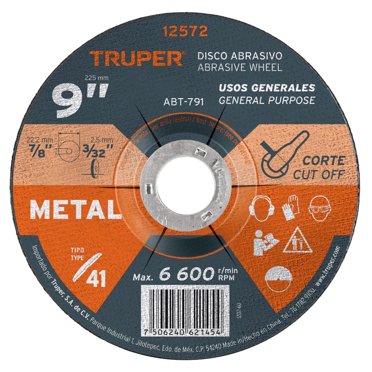 Disco de 9´´ para corte de metal, tipo 41, Truper1