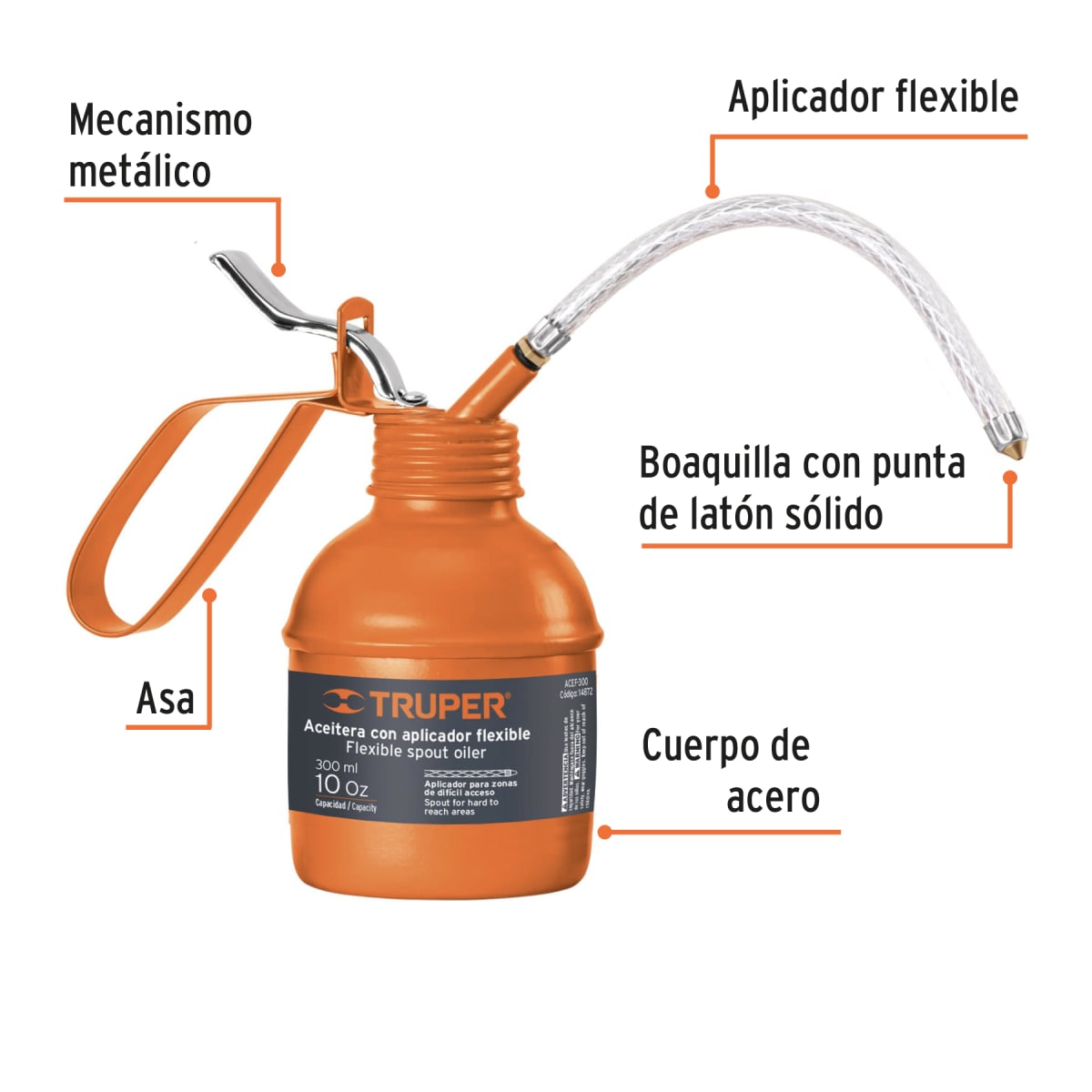 Aceitera de 300 ml 10 Oz con aplicador Flexible Truper2