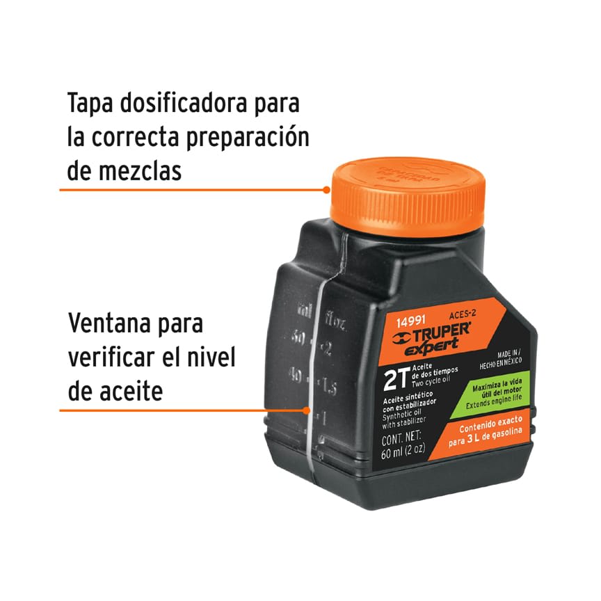 Aceite sintético para motor de 2 tiempos de 58 ml (2 oz), Truper2