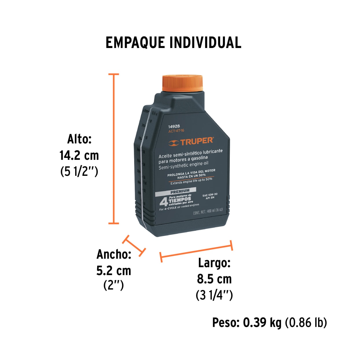 Aceite semi sintético motor 4 tiempos 400ml Truper2