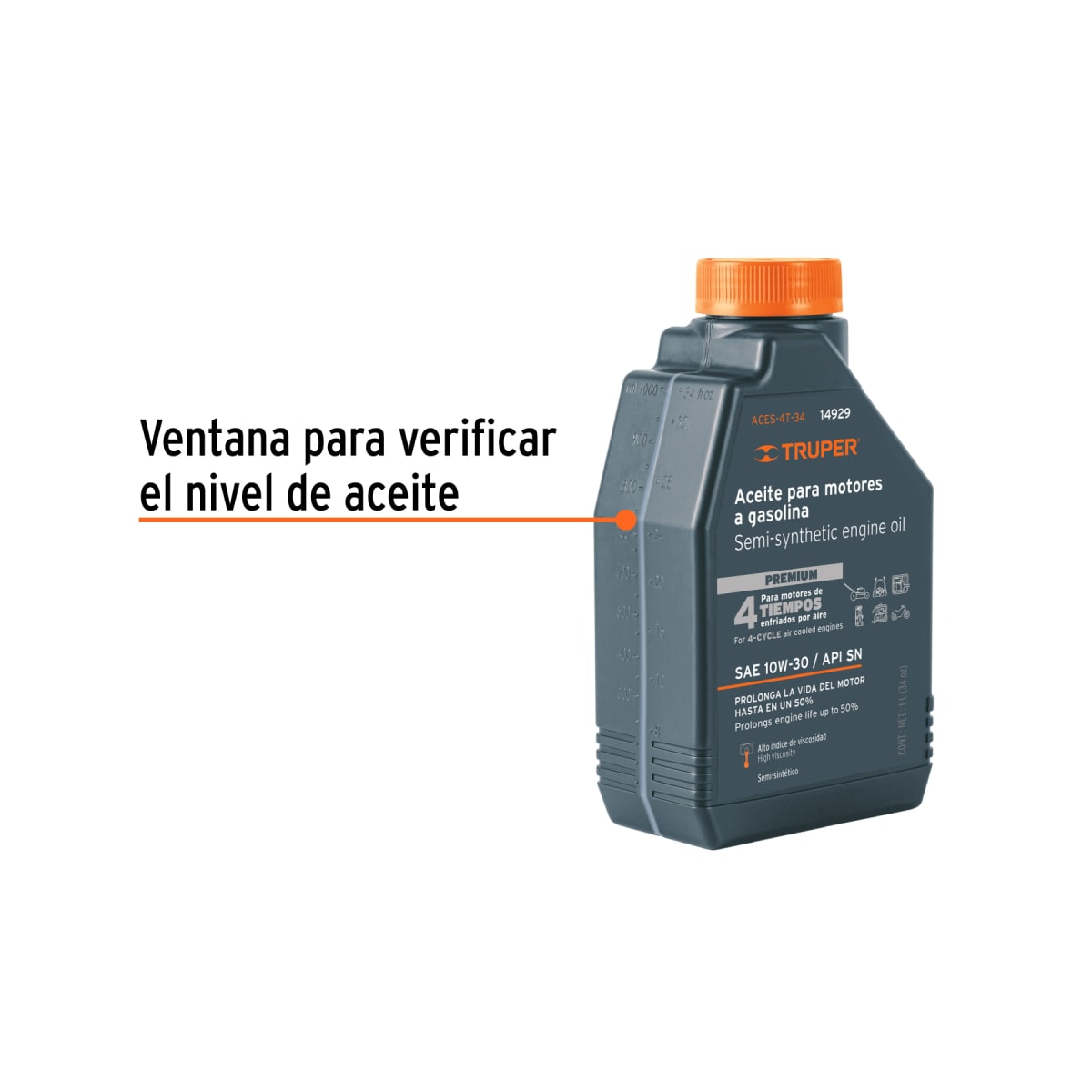 Aceite semi-sintético, 4 tiempos, 1000ml (34 oz), Truper2