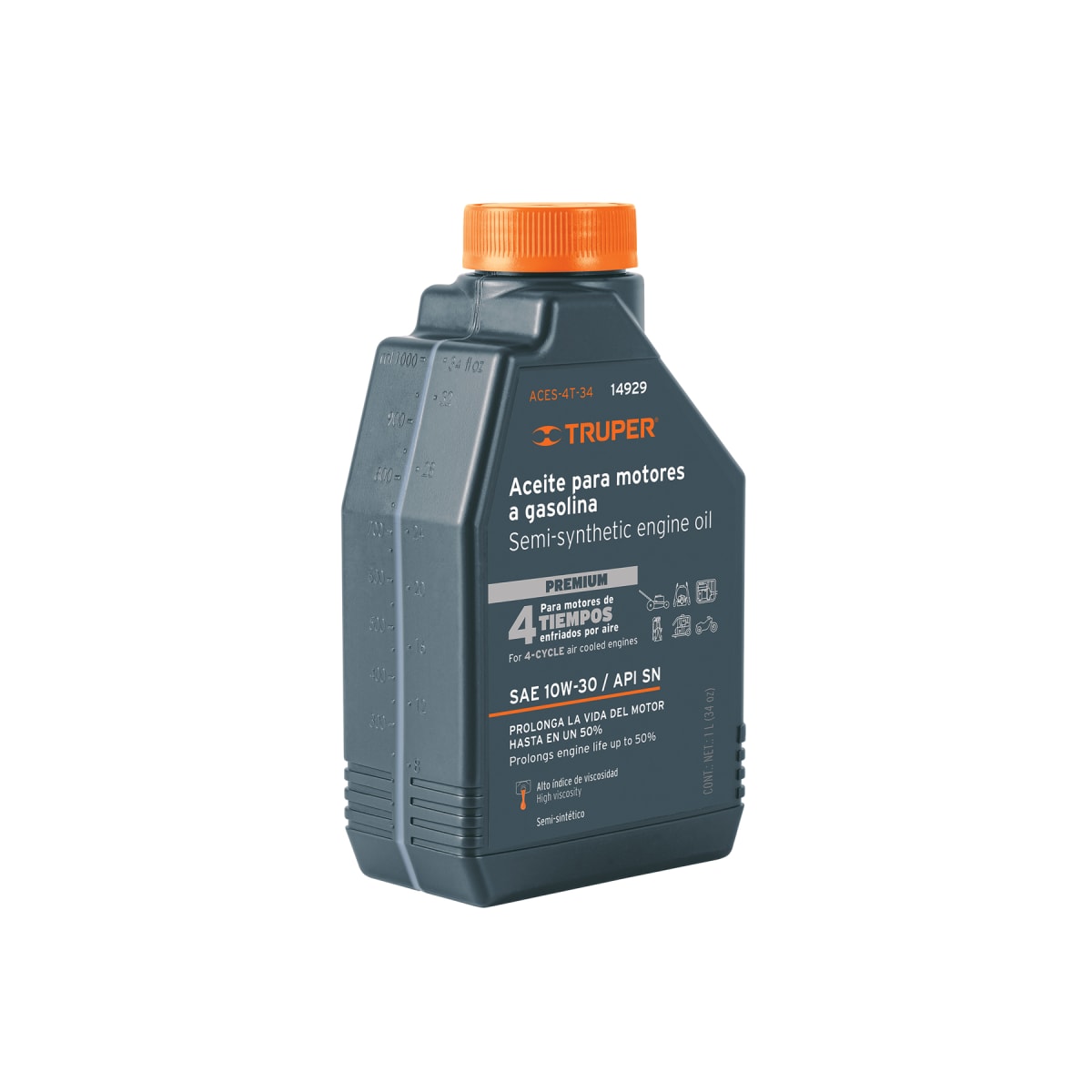 Aceite semi-sintético, 4 tiempos, 1000ml (34 oz), Truper1