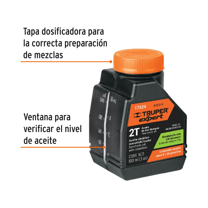 Aceite sintético para motor de 2 tiempos 100 ml Truper2