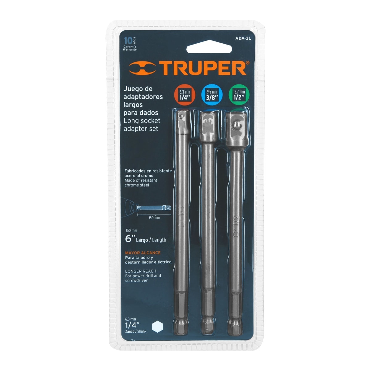 Juego de 3 adaptadores largos para dados de 1/4, 3/8 y 1/2´´ Truper3