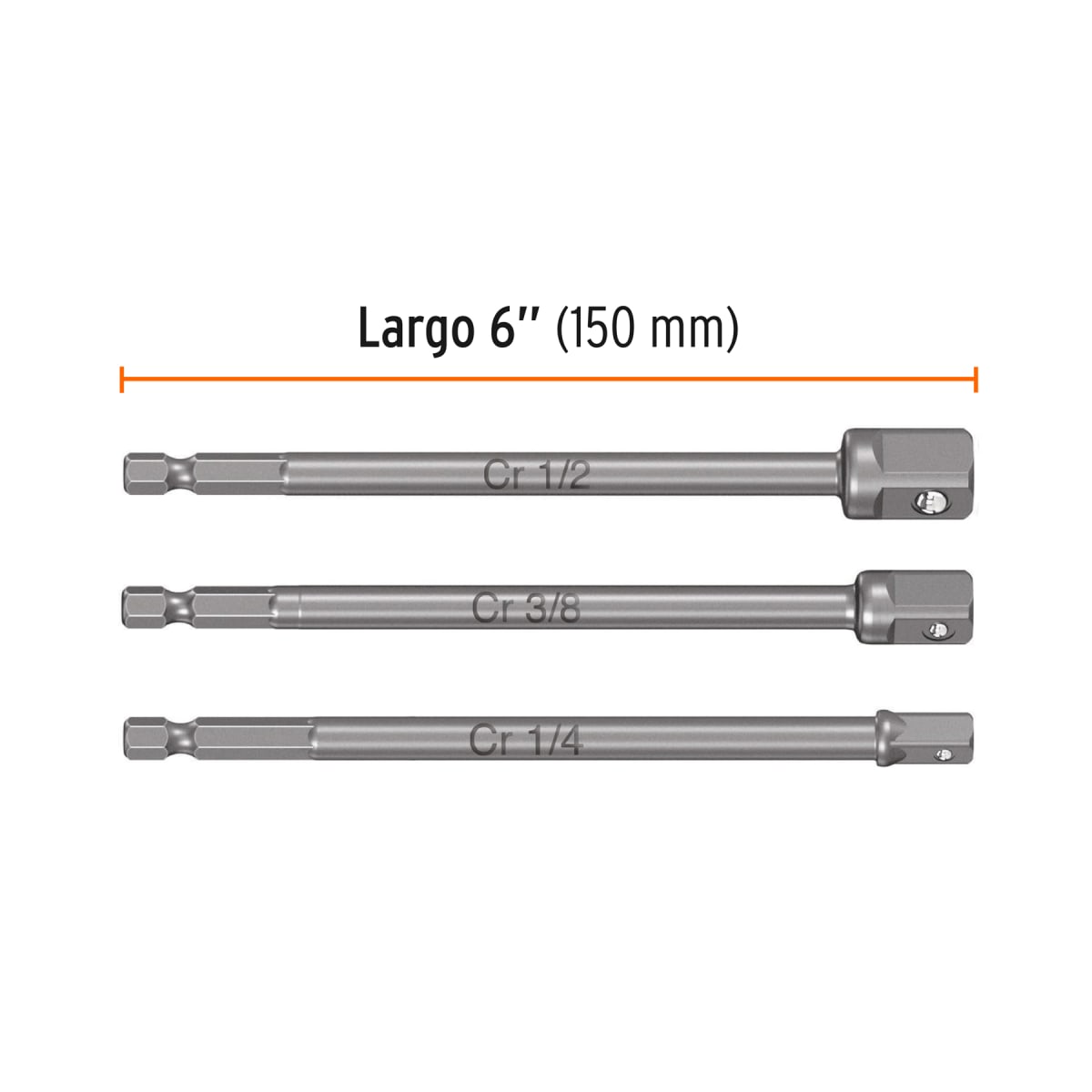 Juego de 3 adaptadores largos para dados de 1/4, 3/8 y 1/2´´ Truper2