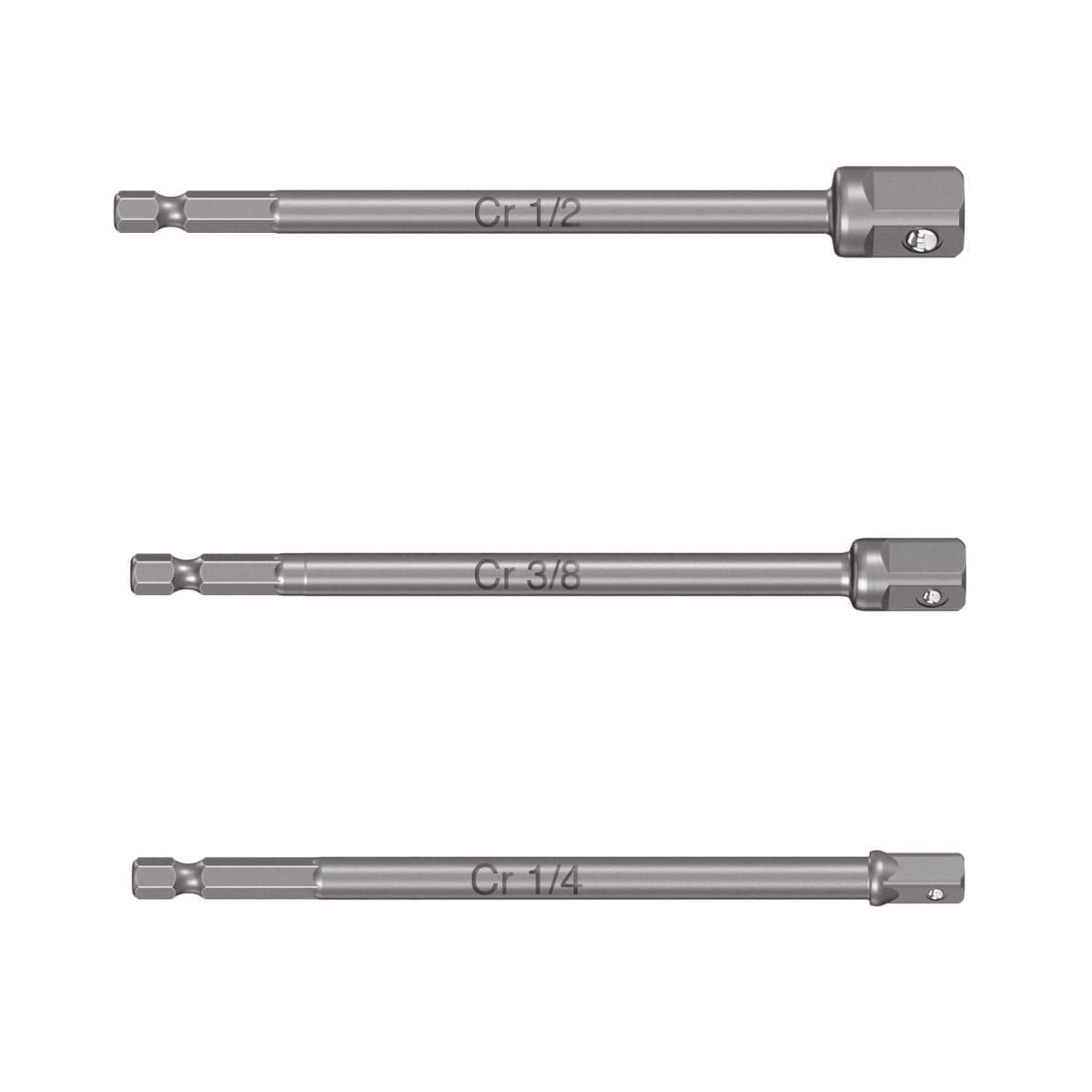Juego de 3 adaptadores largos para dados de 1/4, 3/8 y 1/2´´ Truper1