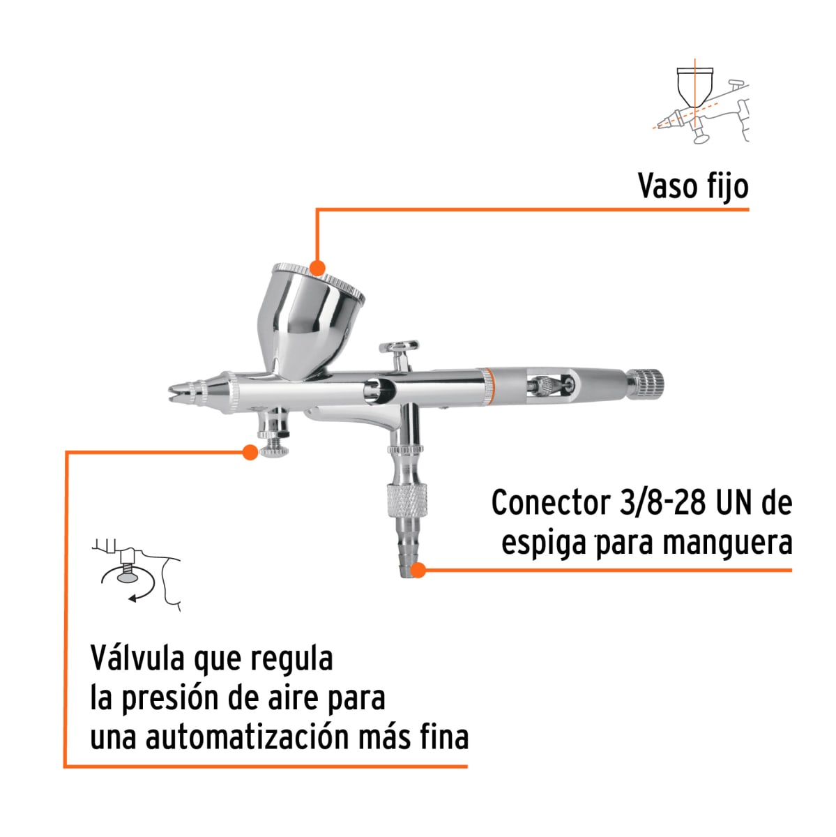 Aerógrafo de gravedad Vaso fijo Boquilla 0.3 mm Truper2