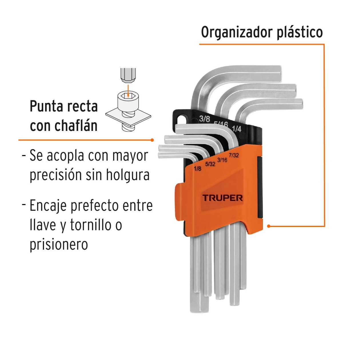 Juego 7 llaves allen std punta hexagonal con organizador Truper2