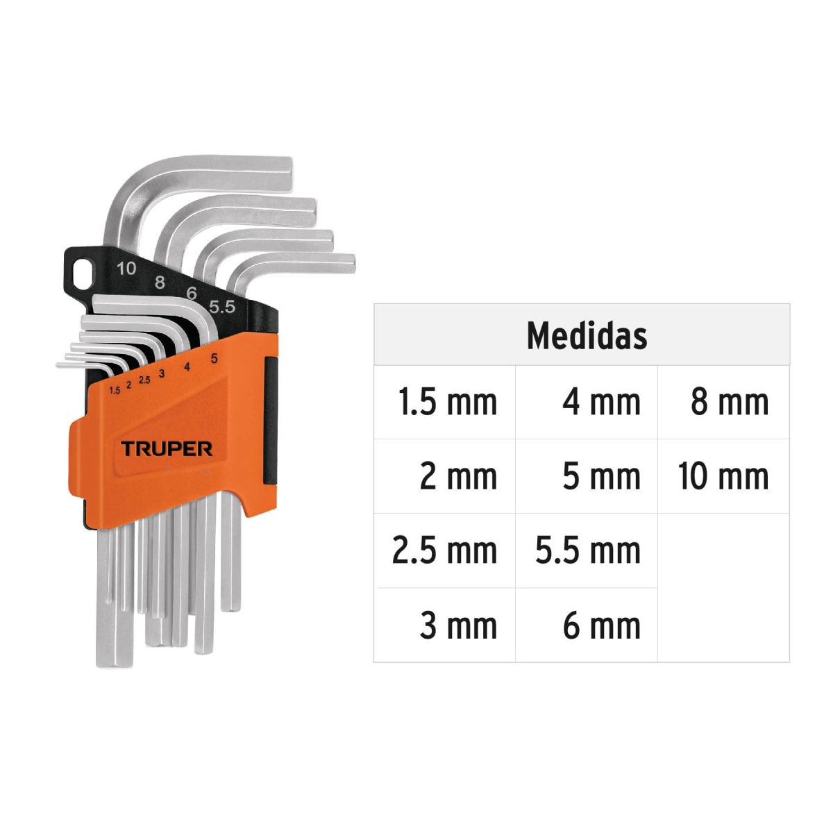 Juego 10 llaves allen mm punta hexagonal con organizador Truper3