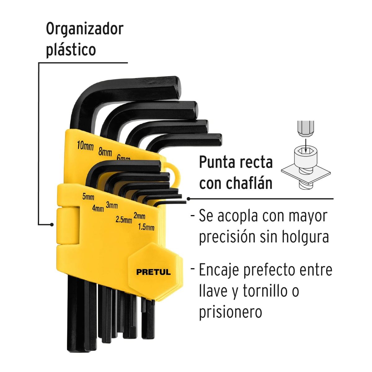 Juego 10 llaves allen mm punta hex con organizador. pretul2