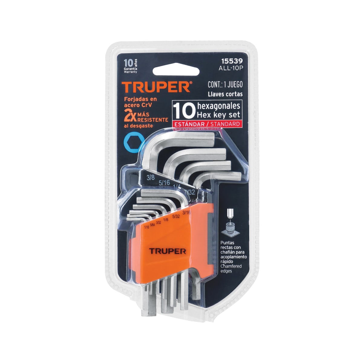 Juego 10 llaves allen std punta hexagonal con organizador Truper4