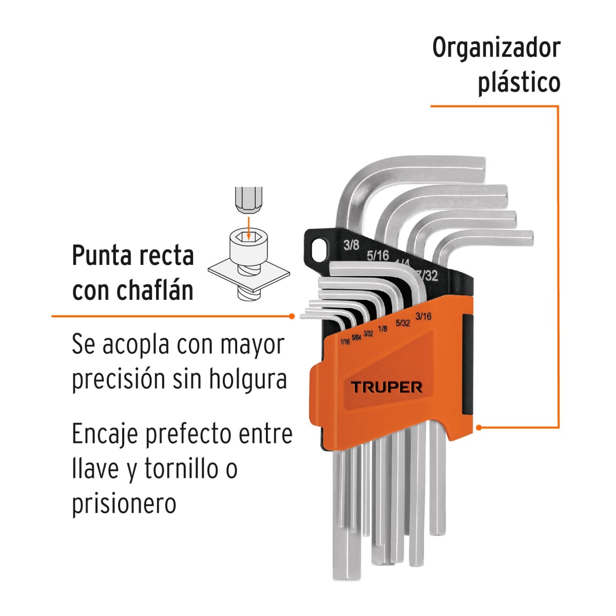 Juego 10 llaves allen std punta hexagonal con organizador Truper2