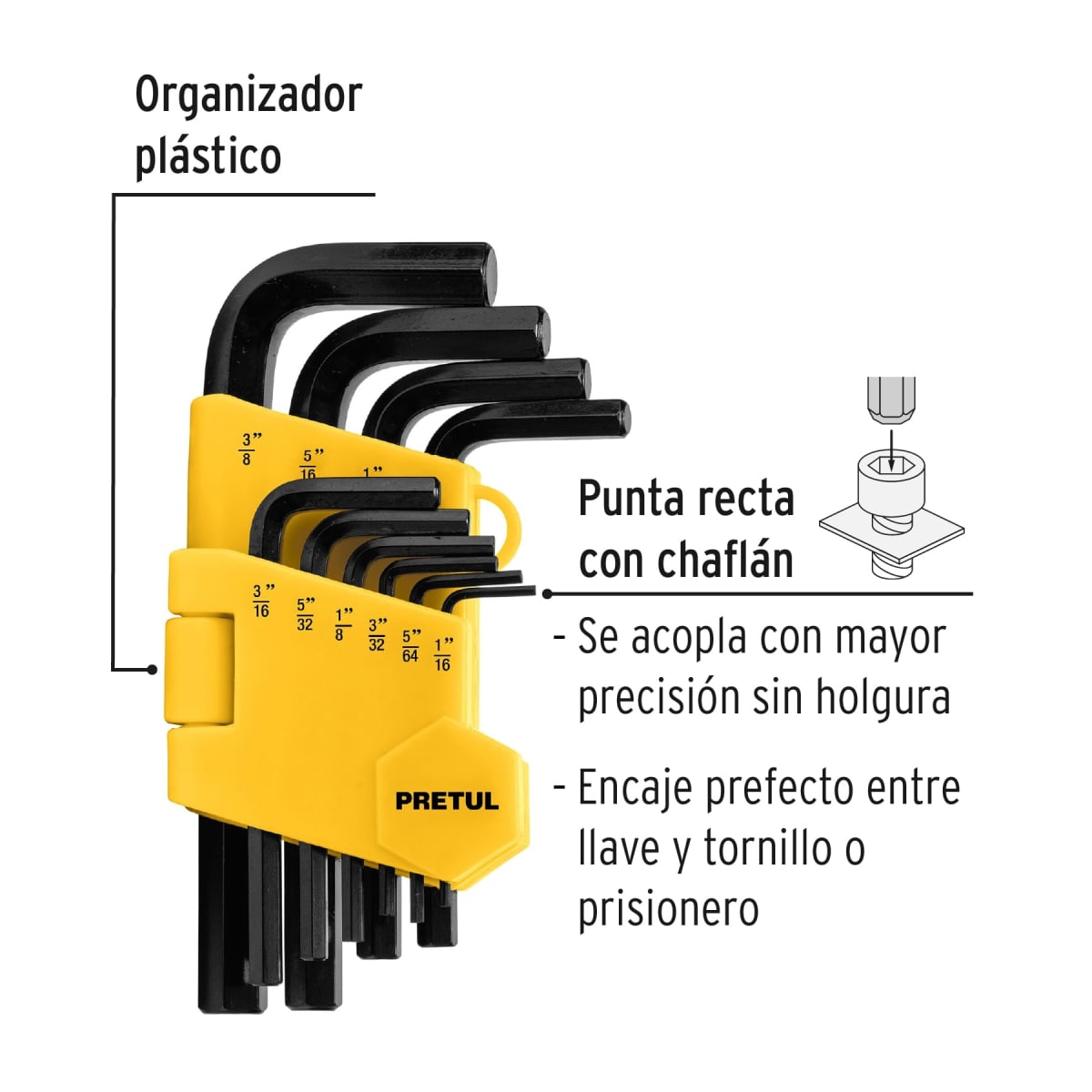 Juego 10 llaves allen std punta hex con organizador, Pretul2