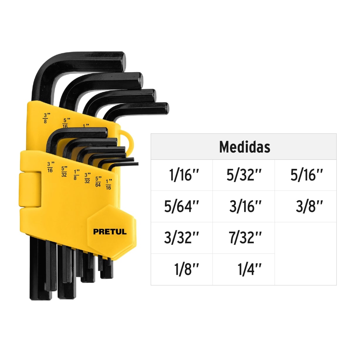 Juego 10 llaves allen std punta hex con organizador, Pretul3