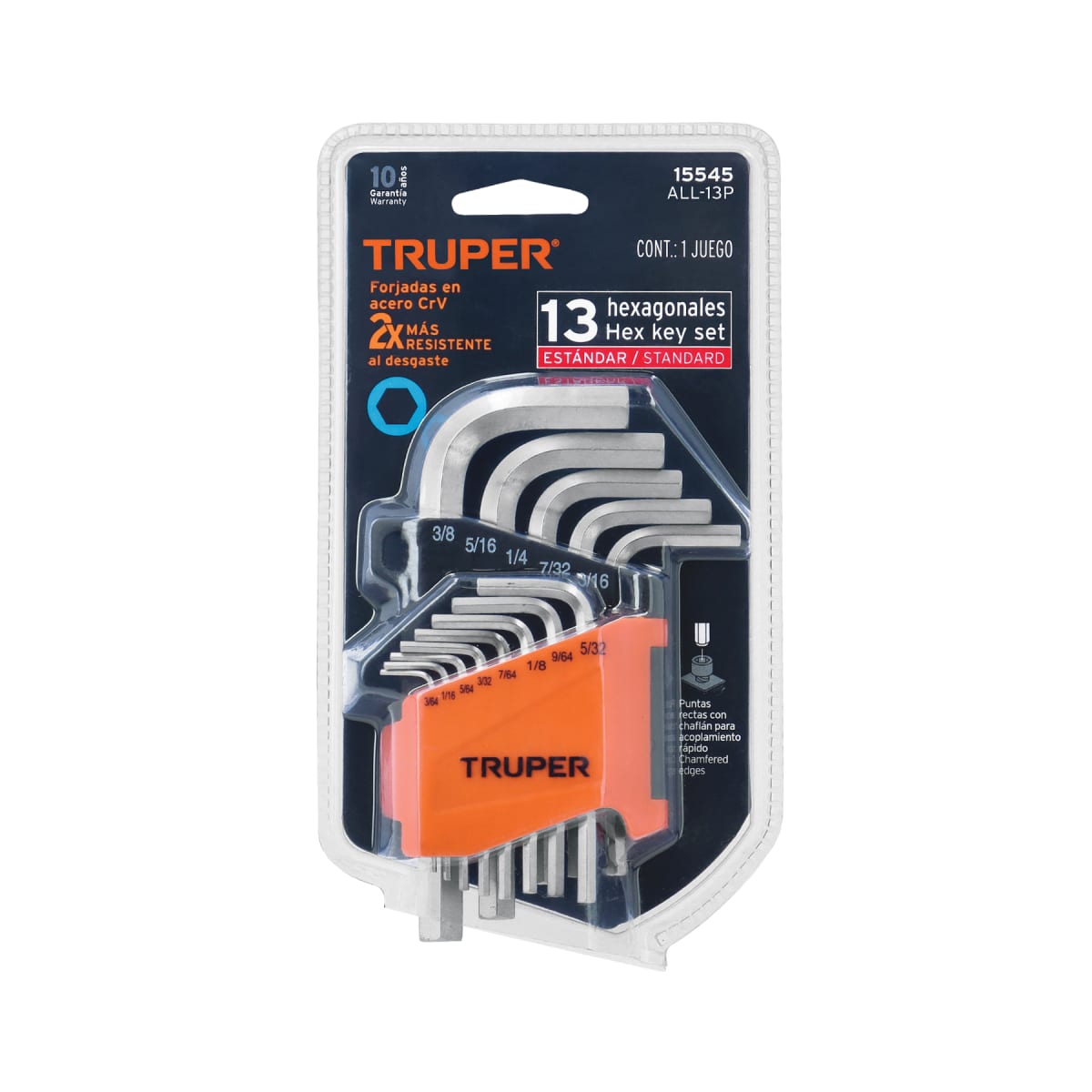 Juego 13 llaves allen std punta hexagonal con organizador Truper4