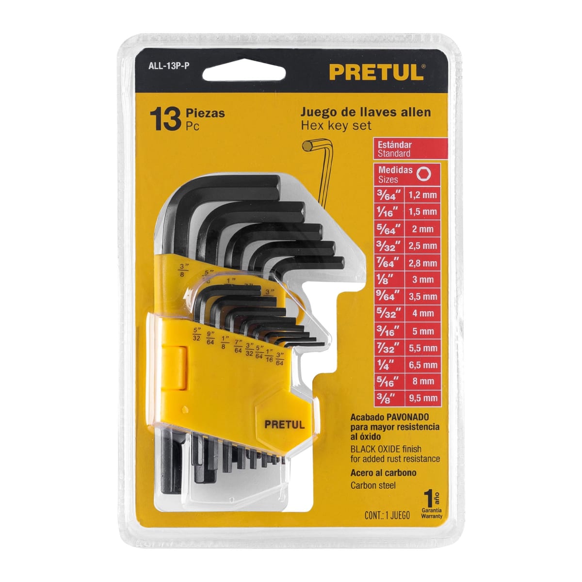 Juego 13 llaves allen std punta hex con organizador, Pretul4