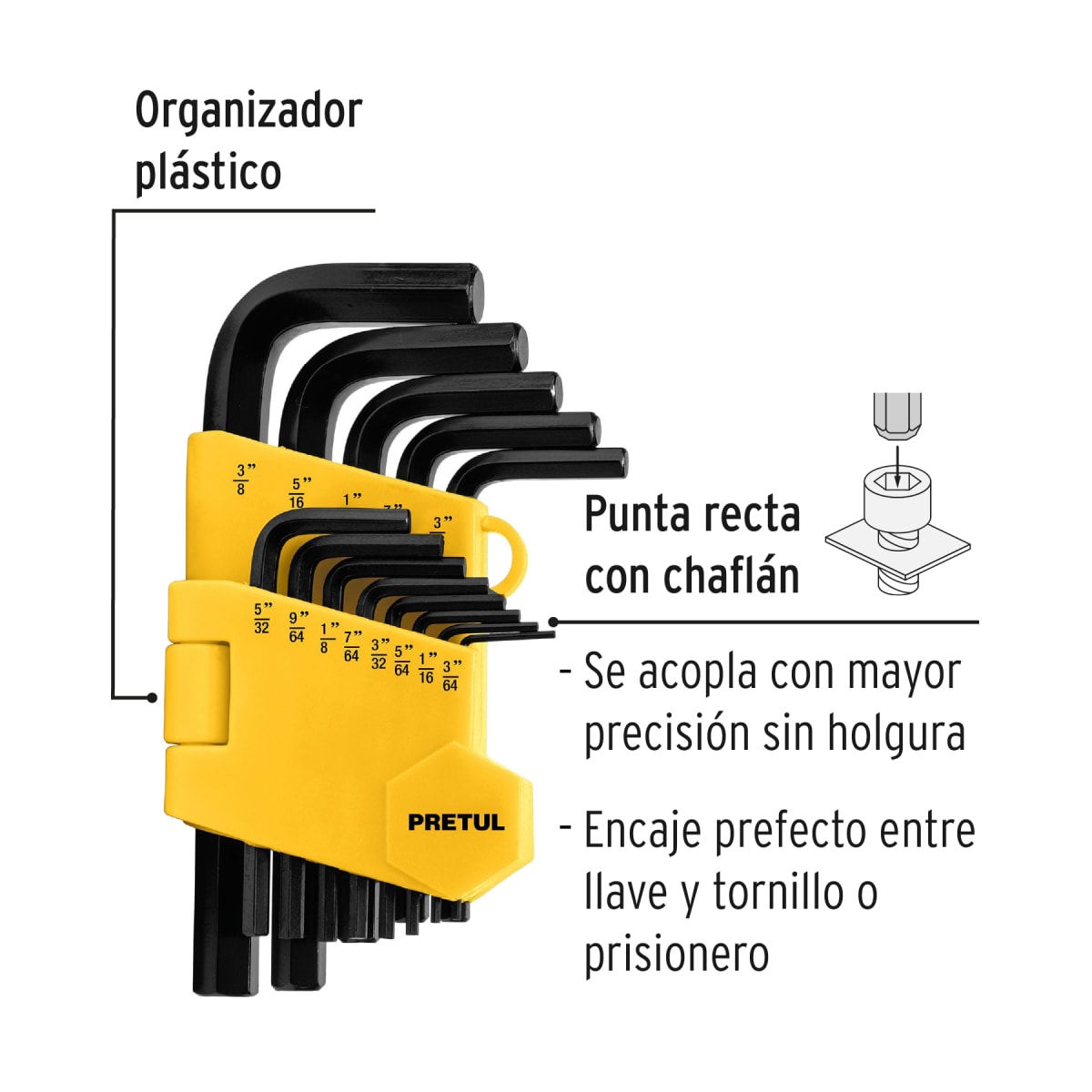 Juego 13 llaves allen std punta hex con organizador, Pretul2