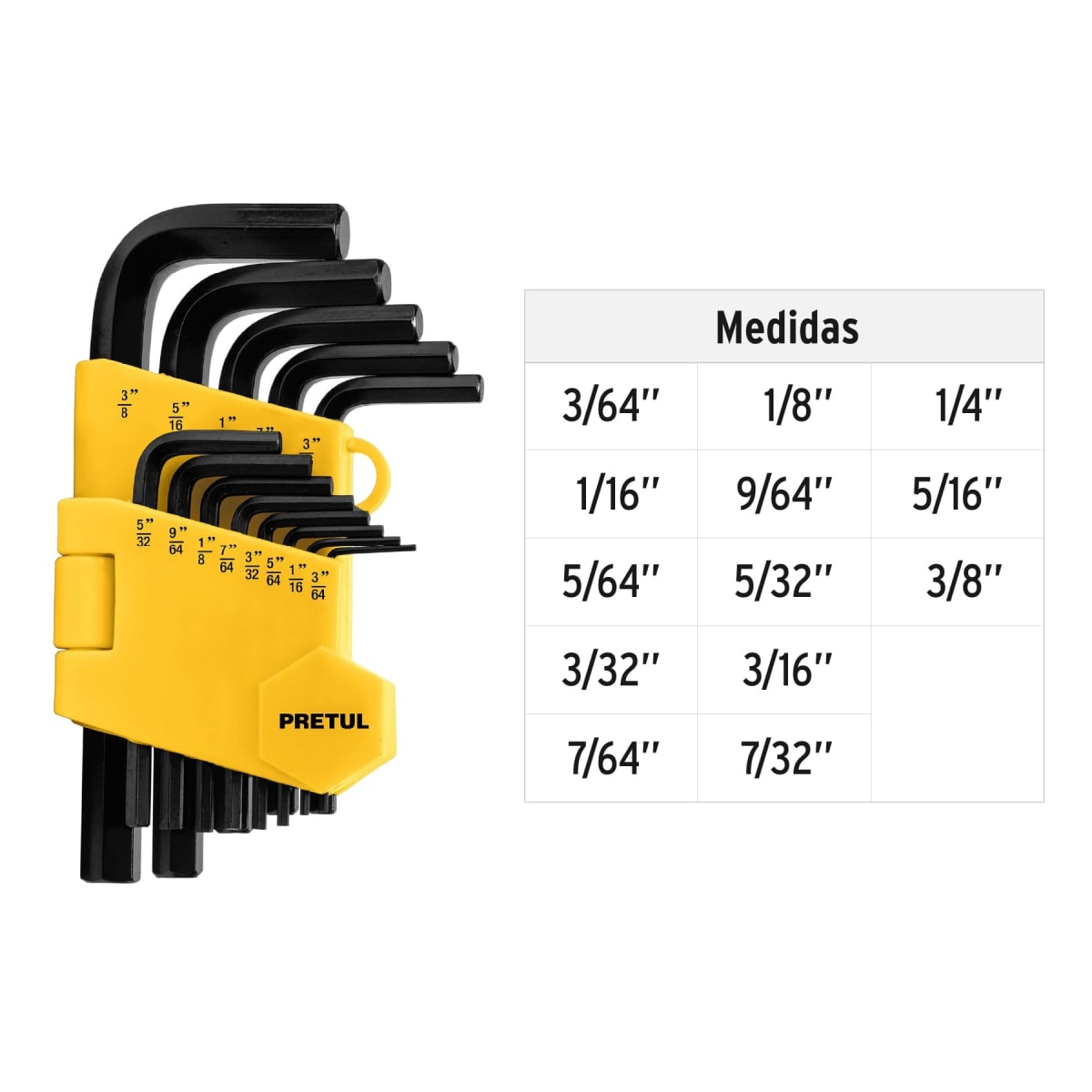 Juego 13 llaves allen std punta hex con organizador, Pretul3