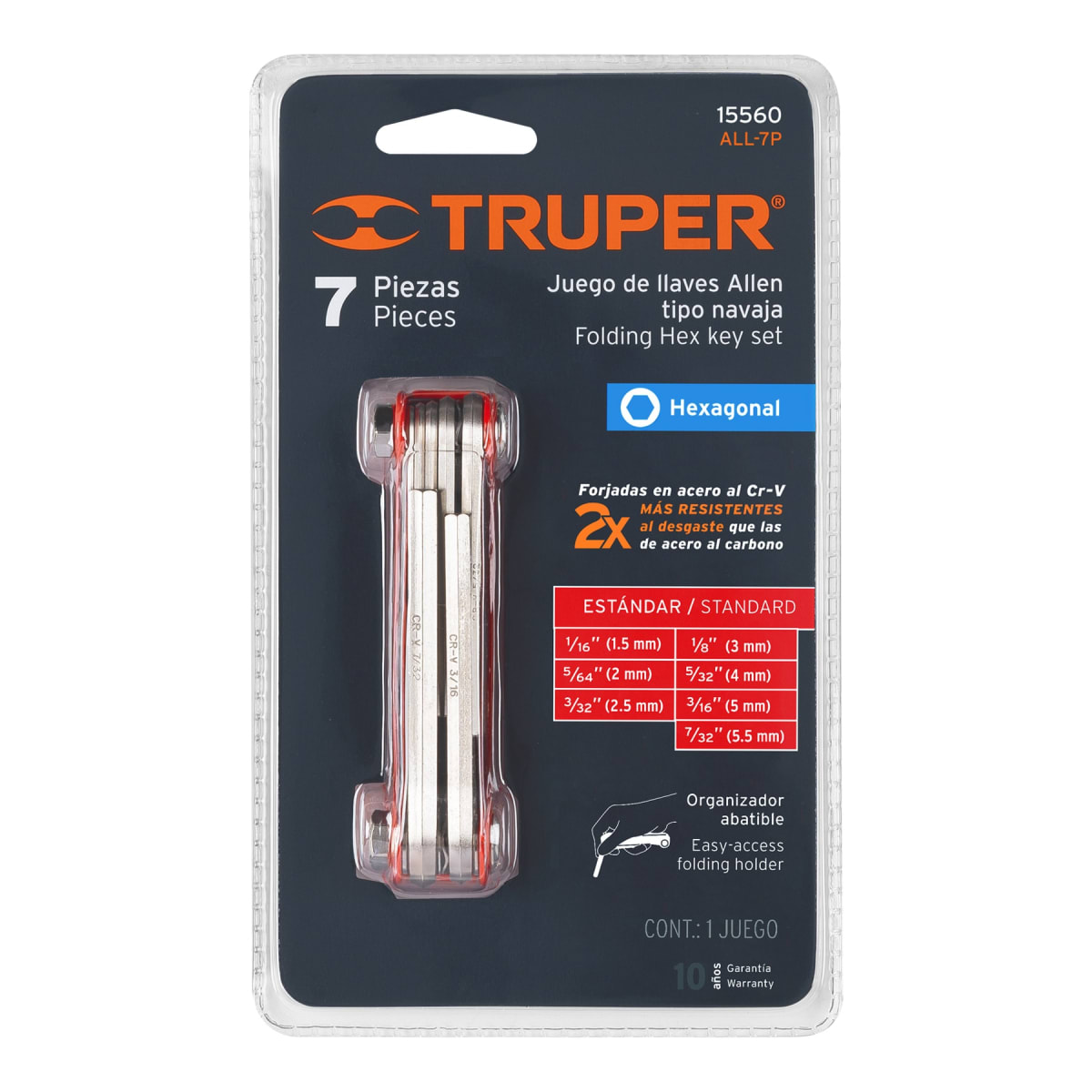 Juego de 7 llaves allen std tipo navaja, cuerpo de lámina Truper4