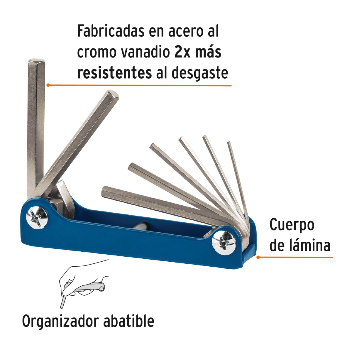Juego de 8 llaves allen mm tipo navaja, cuerpo de lámina Truper2