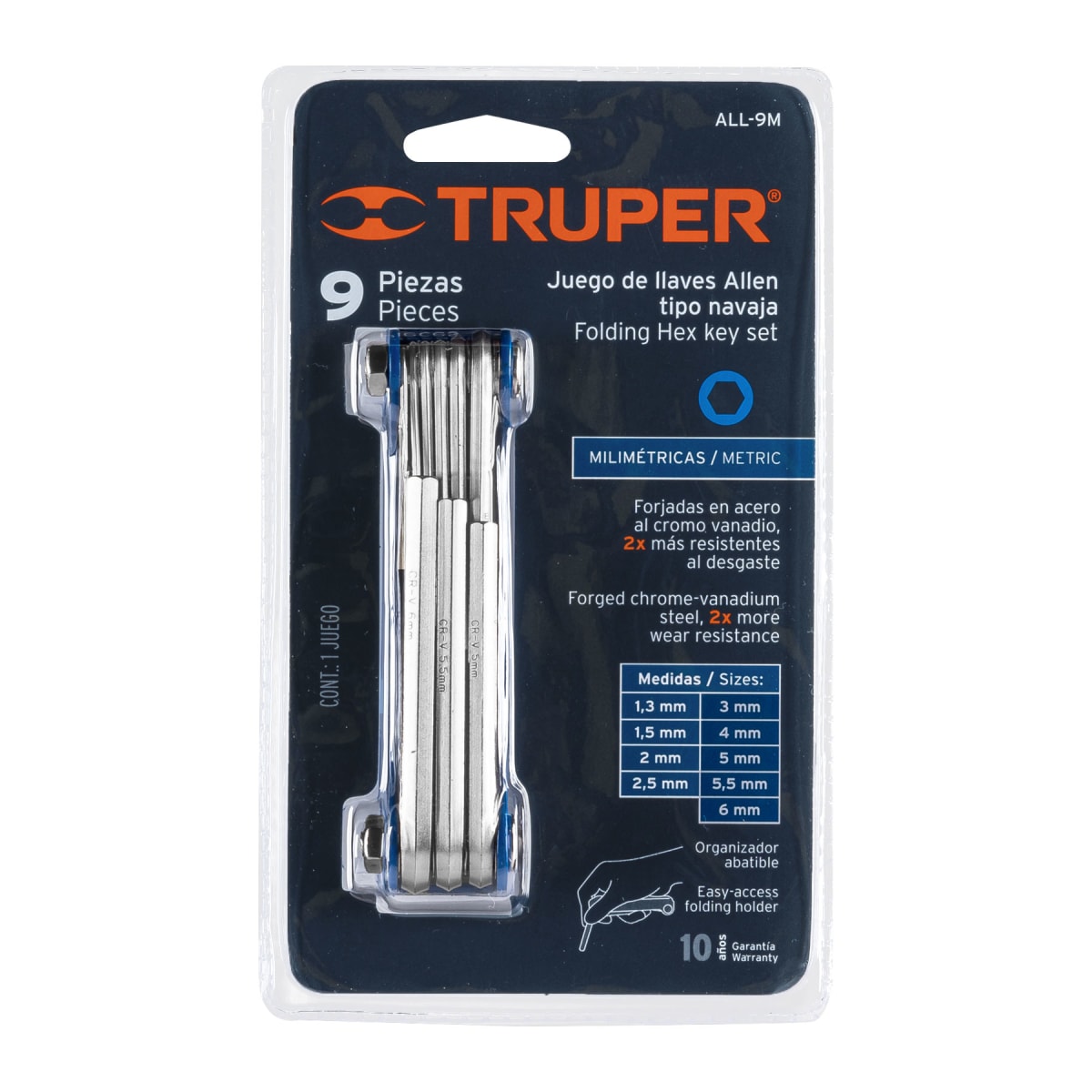 Juego de 9 llaves Allen tipo navaja Truper2