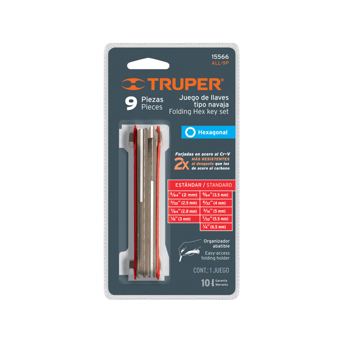 Juego de 9 llaves allen std tipo navaja, cuerpo de lámina Truper4