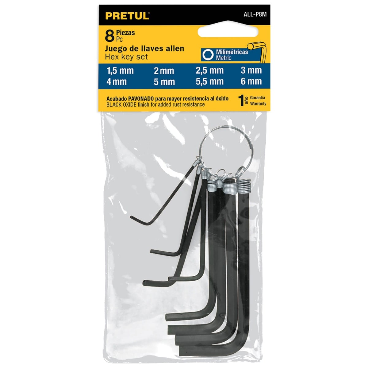 Juego de 8 llaves Allen mm punta hex tipo llavero Pretul1