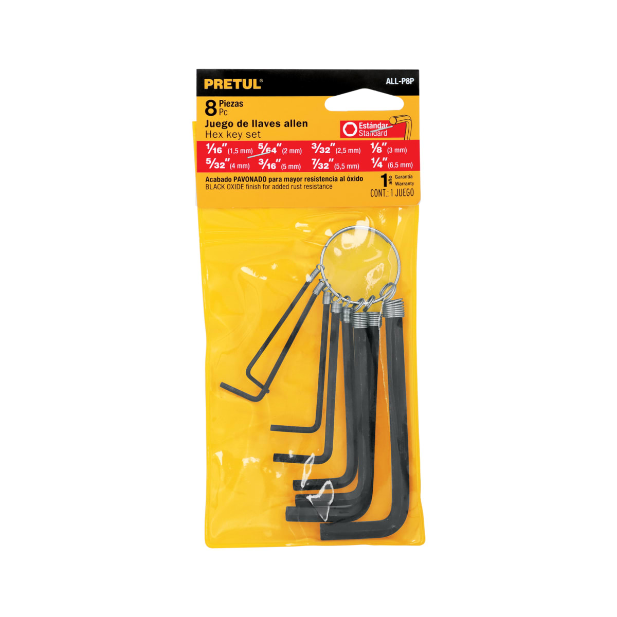 Juego de 8 llaves allen std punta hex tipo llavero, Pretul4
