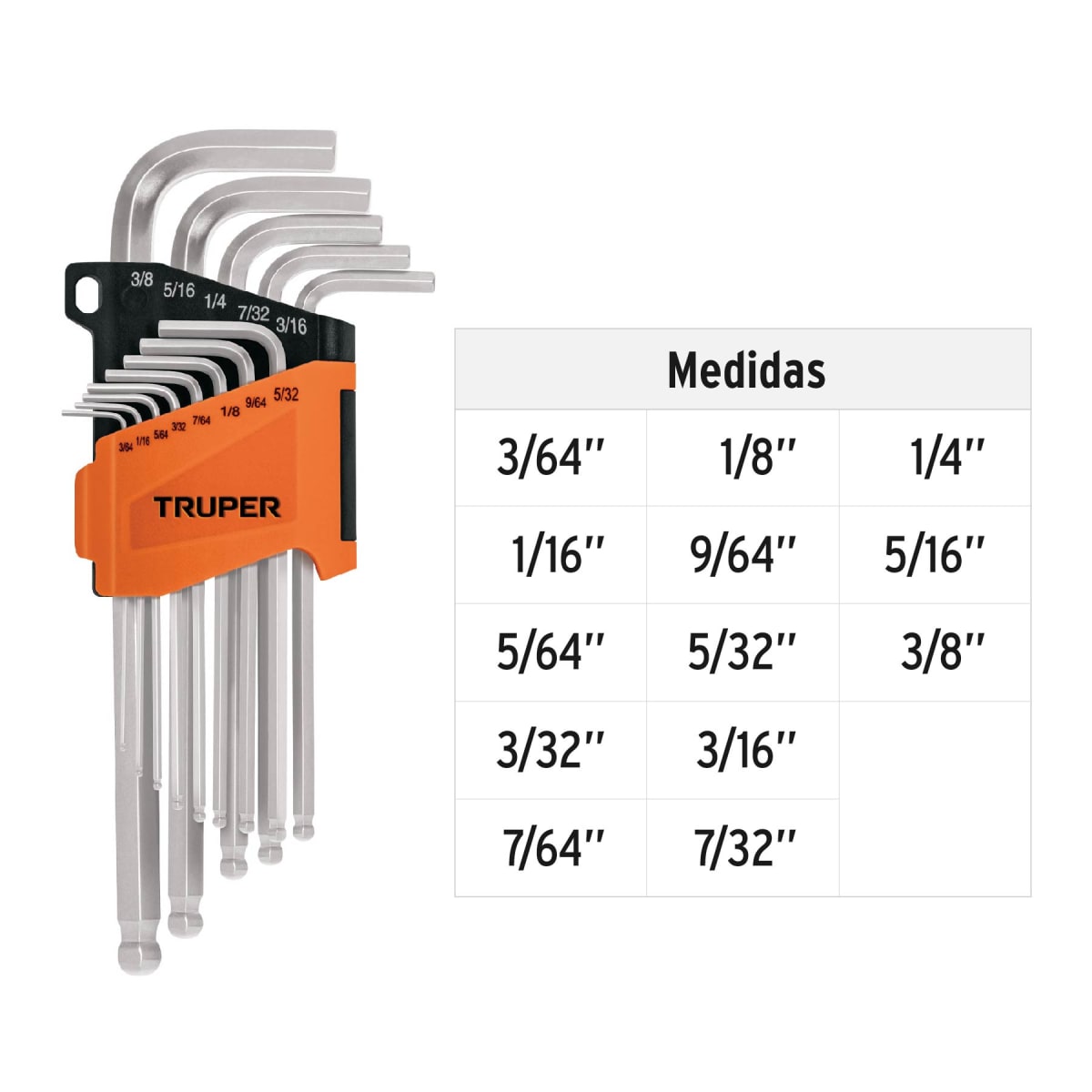 Juego 13 llaves allen largas std punta bola con organizador Truper3