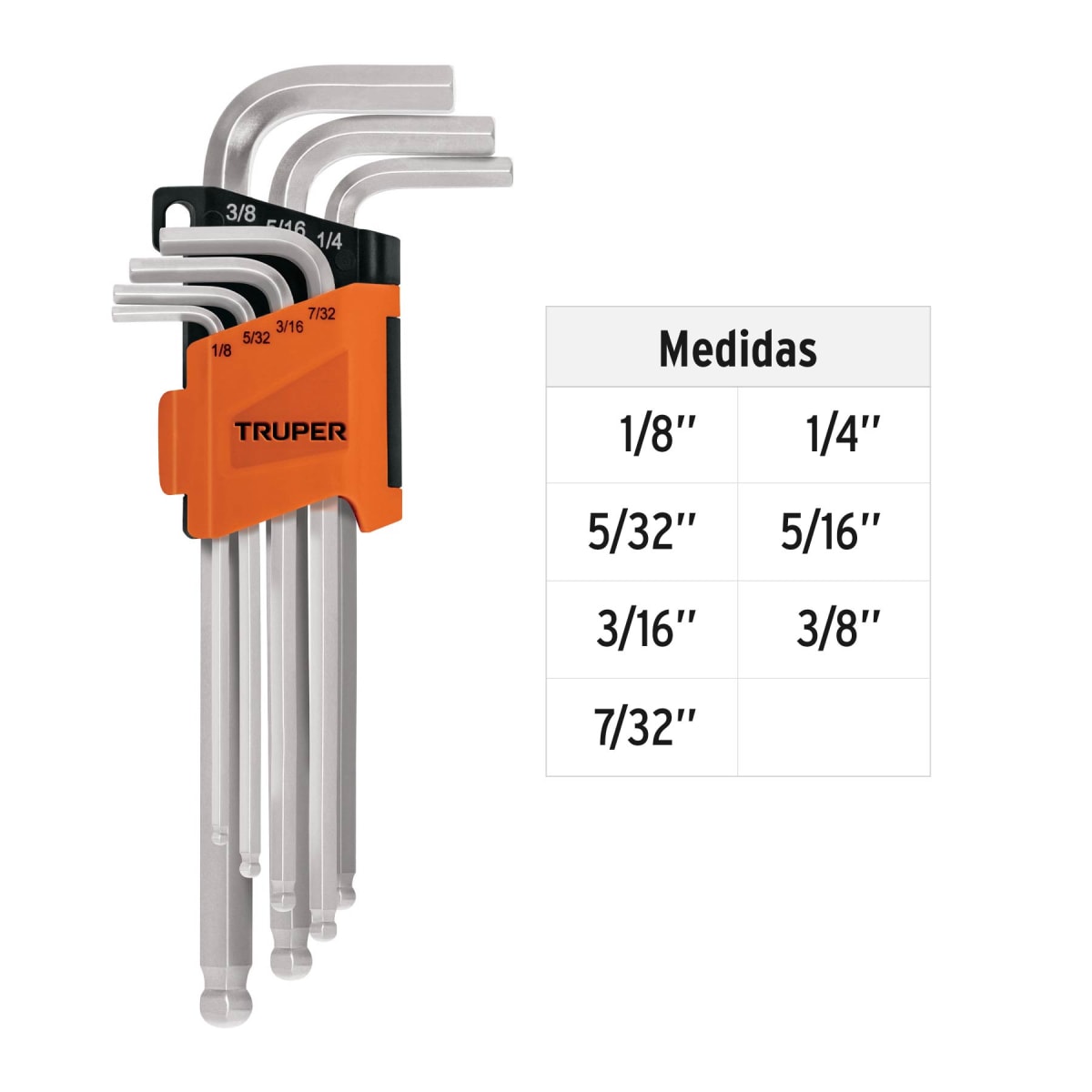 Juego 7 llaves allen largas std punta bola con organizador Truper3