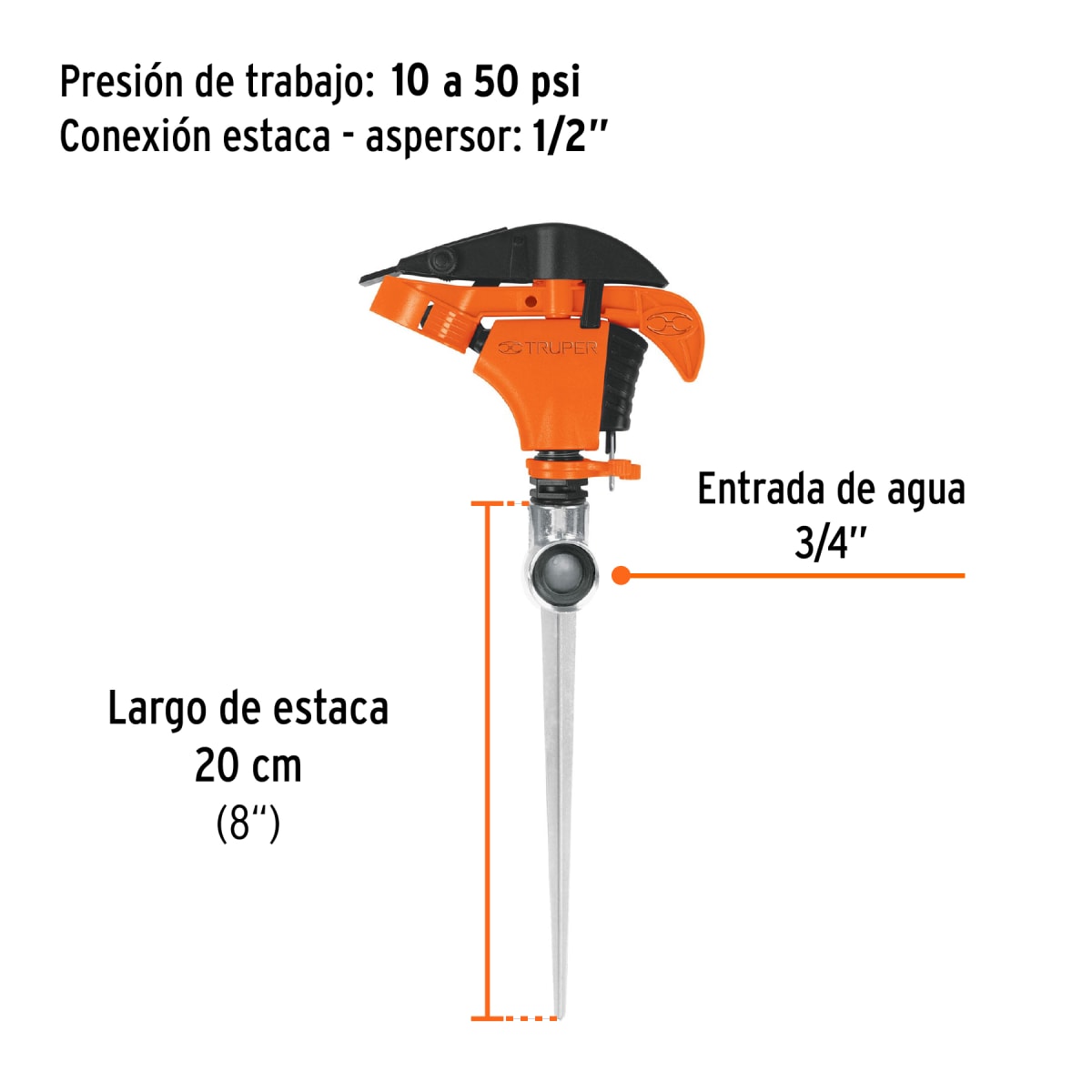 Aspersor plástico una vía, estaca de 11´´, Truper3