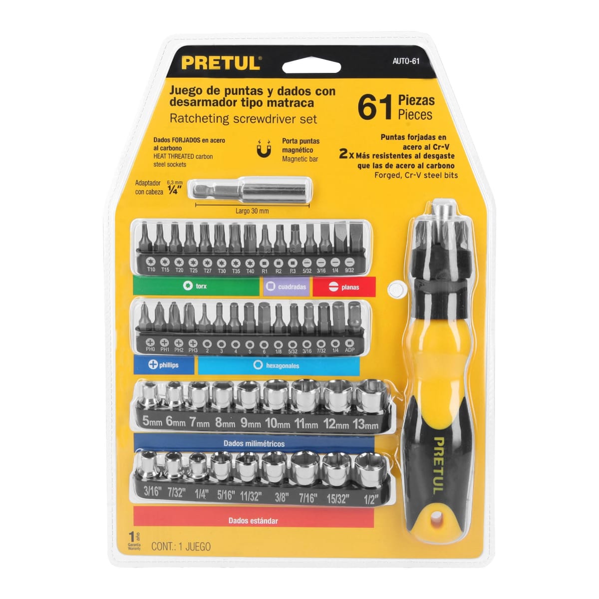 Desarmador tipo ratchet con 35 puntas y 18 dados Pretul4