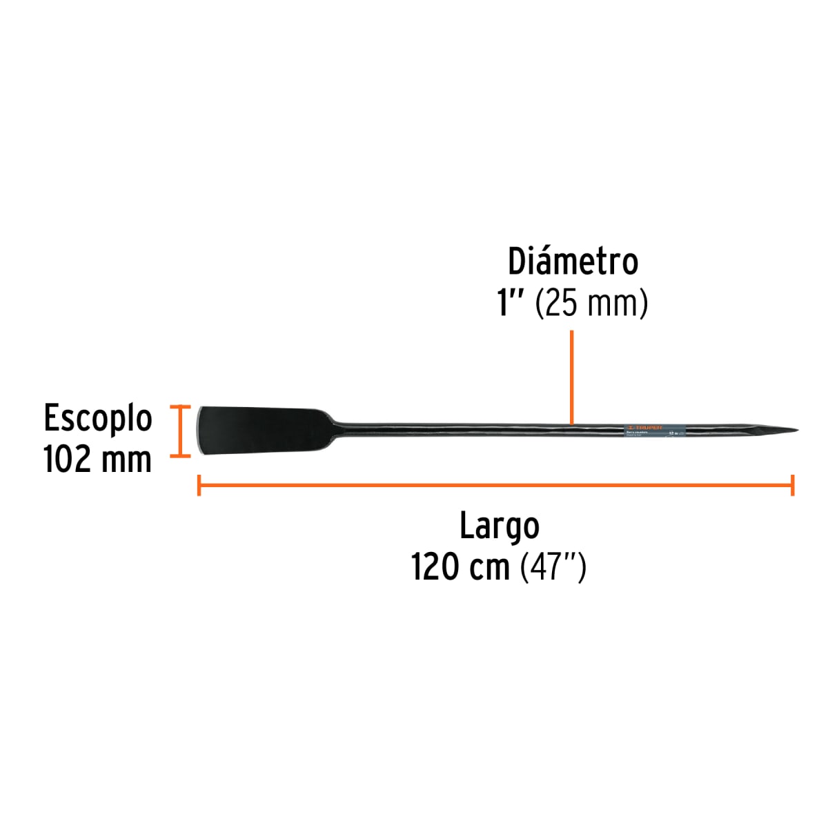 Barreta cavadora 1´´ x 120 cm, escoplo 102 mm, Truper3