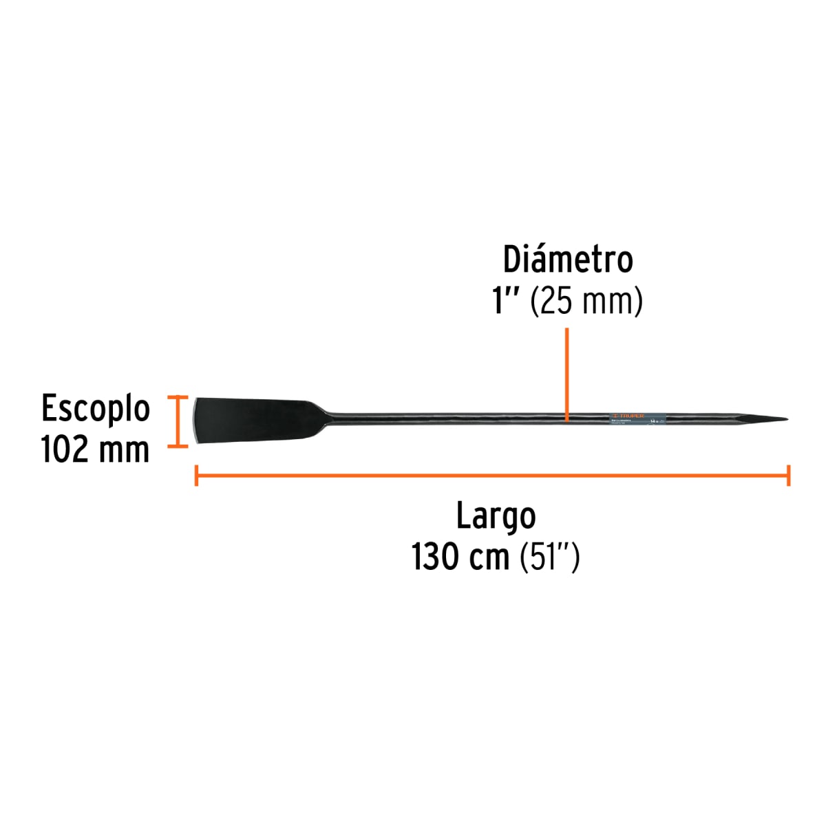 Barreta cavadora 1´´ x 130 cm, escoplo 102 mm, Truper3